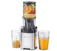 AMZCHEF Estrattore di Succo Lento - Estrattore Bocca Larga 115MM per Frutta e Verdura Intere - Silenzioso, Acciaio Inox, Spremiagrumi a Freddo, Macchina per Succhi Compatta