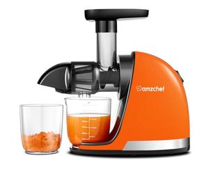 AMZCHEF Estrattore Frutta e Verdura - Estrattore Di Succo A Freddo - Masticazione Delicata Non C'è Bisogno Di Filtrare - Estrattore Di Succo Senza BPA con Due Tazze e Pennello -Arancione