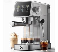 AMZCHEF Macchina Caffè Espresso 20 Bar in Acciaio Inox con Touchscreen LED, Macchina Espresso con Funzione Autopulizia e Lancia Vapore, Compatta per Cappuccino e Latte, Ideale per Casa e Ufficio