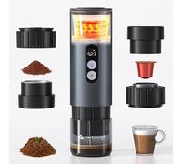 AMZCHEF Macchina Caffe Portatile 20 Bar - Ricaricabile USB-C, Compatibile con Capsule e Caffè Macinato - Macchina da caffè espresso elettrica portatile per Campeggio, Ufficio, Auto,Alluminio