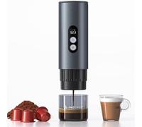 AMZCHEF Macchina da caffè portatile ricaricabile con batteria da 9000 mAh, macchina per caffè espresso da viaggio 2 in 1 per capsule a terra/NS, macchina per caffè espresso autoriscaldante per