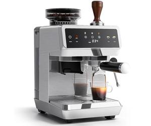 AMZCHEF Macchina per caffè espresso da 20 bar con macina, 44 gradi di macinazione, 4 livelli di temperatura, serbatoio Cold Brew, macchina da caffè con montalatte, IMD Touch Screen, acciaio inox
