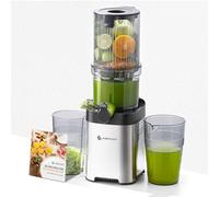 AMZCHEF Spremiagrumi a freddo, con grande scivolo da 118 mm, per frutta e verdura intera, in acciaio inox resistente, coclea autotrascarente, filtro a doppio strato