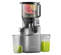 AMZCHEF Spremiagrumi automatico a freddo, 250 W, apertura da 145 mm e capacità di 2 litri, spremiagrumi lenti per frutta e verdura intera, con triplo filtro, blocco di sicurezza, grigio classico