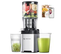 AMZCHEF Spremiagrumi - Slow Juicer con larghezza 135 mm e tubo di alimentazione più grande per verdure e frutta intere - Spremiagrumi facile da pulire con 2 bicchieri, argento