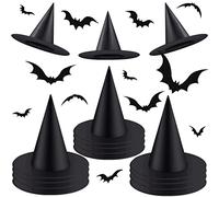 Amzeeniu 12 Pezzi Cappello da Strega,Cappelli da Strega di Halloween tessuto Oxford Nero Cappelli Cappello da Mago pieghevole Costume Accessorio per feste di Halloween,Costume Cosplay Travestimenti(L)