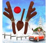Amzeeniu Corna Renna per Auto,4pcs Decorazione Auto Natale,Corna Renne per Auto Corna di Renna Natalizio per Auto Decorazione Natalizia con Corna con Campane e Naso Rosso e Coda(Marrone)