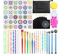 Amzeeniu Kit di Pittura Mandala Set di 74 Strumenti Mandala Dotting Tools Include la Pittura della Roccia Stencil,Aste Acriliche,Strumenti di punteggiatura ecc per Disegno Artigianato Nail Art DIY