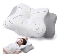AmzHandler Cuscino cervicale ortopedico ergonomico in memory foam, per alleviare dolori cervicali. Supporto ideale per chi dorme su lato, schiena e pancia, con federa rinfrescante e lavabile, Bianco