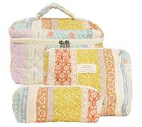 AMZLORD 3PCS borsa per trucchi realizzata in cotone trapuntato borsa per cosmetici da donna con motivo floreale borsa da toilette con cerniera borsa da viaggio carina borsa da viaggio