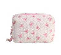 AMZLORD Borsa for trucchi trapuntata in nylon Borsa for cosmetici da viaggio con fiocco Borsa da toilette da viaggio di capacità con cerniera Regali di compleanno for ragazze adolescenti Do