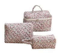 AMZLORD Confezione da 3 Organizer per Trucco con Motivo Floreale Borsa per Cosmetici Borsa per Cosmetici Trapuntata in Cotone Borsa per la Cura della Pelle con Cerniera per Donne e Ragazze