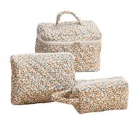 AMZLORD Confezione da 3 Organizer per Trucco con Motivo Floreale Borsa per Cosmetici Borsa per Cosmetici Trapuntata in Cotone Borsa per la Cura della Pelle con Cerniera per Donne e Ragazze