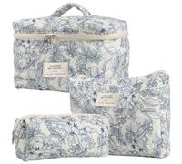 AMZLORD Confezione da 3 Organizer per Trucco con Motivo Floreale Borsa per Cosmetici Borsa per Cosmetici Trapuntata in Cotone Borsa per la Cura della Pelle con Cerniera per Donne e Ragazze