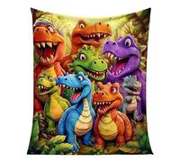 AMZLORD Nuova Coperta di Flanella Digitale HD con Disegni di Dinosauri Sorridenti, Morbida Accogliente for Bambini e Bambine, Calda Coperta 3D con Dinosauro for Divano, Letto e Soggiorno (150x130cm)