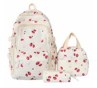 AMZLORD Set di zaini estetici con fragole per adolescenti e college | Portapranzo e astuccio kawaii con tasche frontali e borse a rete laterali per la scuola