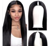Amznlady Parrucche diritte brasiliane dei capelli umani della parte di V per le donne nere U parte Glueless parrucca con clip centrale
