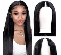 Amznlady Parrucche lisce brasiliane con parte a V, per donne nere, senza colla, con clip per tutta la testa, M