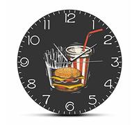 AMZOC 30 Cm 3D Orologi Da Parete Hamburger Patatine Fritte Bevande Negozio Di Fast Food Ristorante Segno Orologio Da Parete Retrò Hamburger Foodie Lovers Home Decor Cucina Orologio Da Parete