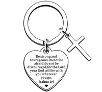 Amzq - Portachiavi con scritta "Be Strong and courageous", con scritta "Christian Gift", regalo religioso, per compleanno, laurea, comunione, Natale, ringraziamento