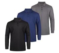 AMZSPORT Confezione da 3 Polo Uomo Traspirante Maniche Lunghe Maglia Golf Sport Casual con 3 Bottoni per Lavoro e Outdoor,NeroGrigioBlu L
