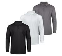 AMZSPORT Confezione da 3 Polo Uomo Traspirante Maniche Lunghe Maglia Golf Sport Casual con 3 Bottoni per Lavoro e Outdoor,NeroGrigioBianco L
