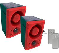 AMZSTAR Sensore di movimento con allarme solare e luce, luce strobosiena di sicurezza da 129 db con telecomando, registrazione di 20 secondi e tiro e abbaiare cani da fattoria