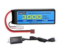 AMZZN 11.1V 3000mAh 35C 3S Lipo batteria T plug con cavo di ricarica USB per auto RC, camion, navi RC, droni RC, quadcopter, droni FPV
