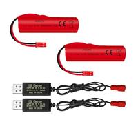 AMZZN 2PCS 3.7V 3000mAh batteria agli ioni di litio con spina JST-2P e cavo di ricarica USB, adatto per HJ819 DE819 RC barca,Huina 1337 1338 1516 1517 1552 1554 1558 RC auto,driver auto,camion