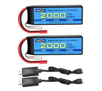 AMZZN 2PCS 3S 3.5mm Banana Plug Lipo Battery 11.1V 2000mAh 35C con cavo di ricarica USB per auto RC, camion, modelli di auto, navi a telecomando, quad-rotor RC, batterie di drone FPV