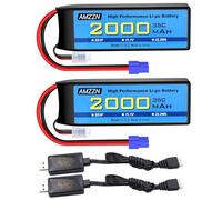 AMZZN 2PCS 3S spina EC2 Lipo Battery 11.1V 2000mAh 35C con cavo di ricarica USB per auto RC, camion, modelli di auto, navi a telecomando, quad-rotor RC, batterie di drone FPV