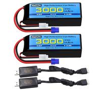 AMZZN 2PCS 3S spina EC3 Lipo Battery 11.1V 3000mAh 35C con cavo di ricarica USB per auto RC, camion, modelli di auto, navi a telecomando, quad-rotor RC, batterie di drone FPV