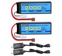 AMZZN 2PCS 3S spina T Lipo Battery 11.1V 2000mAh 35C con cavo di ricarica USB per auto RC, camion, modelli di auto, navi a telecomando, quad-rotor RC, batterie di drone FPV