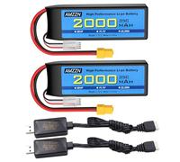 AMZZN 2PCS 3S XT60 Plug Lipo Battery 11.1V 2000mAh 35C con cavo di ricarica USB per auto RC, camion, modelli di auto, navi a telecomando, quad-rotor RC, batterie di drone FPV