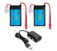 AMZZN 2PCS 7.4V 1100mAh 30C Lipo batteria con caricabatterie 2-in-1 per Wltoys A949 A959 A969 A979 K929 RC auto, compatibile con 1/10 1/16 1/18 1/24 rapporto RC auto e A320 A321 V353 RC drone