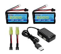AMZZN 2PCS 7.4V 2000mah 15C 2S Lipo Batteria SM-2P Plug con 2-in-1 caricatore per H105 H103 H101 Telecomando Nave, MN D99 D99s D90/91 RC Auto