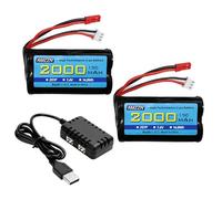AMZZN 2PCS 7.4V 2000mah 15C Lipo batteria JST-2P spina con caricabatterie 2-in-1 per UDIRC UD1601 UD1602 UD1604 SG1603 RC veicoli,Nave RC,drone RC,batteria di riserva del veicolo di ingegneria Huina