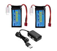 AMZZN 2PCS 7.4V 2000mAh 35C 2S Lipo batteria T-plug con cavo di ricarica USB per 300E 9200E 9201E 9206E M416 H16PL 903A HP162S HM124 RC auto, telecomando nave, batteria di riserva drone