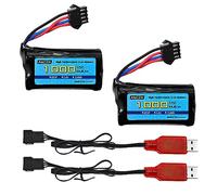 AMZZN 2PCS 7.4V 2S 1000mAh Lipo batteria SM-4P spina con caricatore USB è adatto per M416 pistola giocattolo elettrica gel, DE85 EC16 RC giocattolo auto, batteria di riserva del veicolo fuoristrada