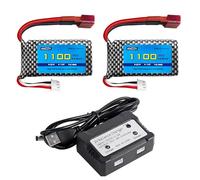 AMZZN 2PCS 7.4V 2S 1100mAh 30C Lipo batteria T spina con caricabatterie 2-in-1 adatto per 18859 18858 16889 300E 302E HS181 2845 Q903 Q901 1/10, 1/12, 1/16, 1/18 rapporto RC auto
