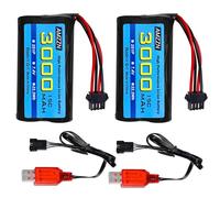 AMZZN 2PCS 7.4V 3000mah 15C 2S SM-4P spina Li ion batteria con caricabatterie USB per EC08 DE85 RC auto,Camion RC nave telecomando drone ingegneria veicolo batteria di riserva