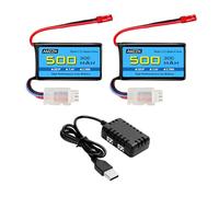 AMZZN 2PCS 7.4V 500mAh 30C JST-2P Lipo spina della batteria con caricabatterie 2-in-1 adatto per elicotteri RC, quadcopter, auto da corsa micro FPV, auto RC, camion e veicoli ad alta velocità