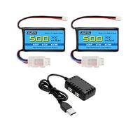 AMZZN 2PCS 7.4V 500mAh 30C PH2.0 spina Lipo batteria con caricabatterie 2-in-1 per AX24 SCX24 RC auto, compatibile con la maggior parte dei camion RC proporzionali 1/10, 1/16, 1/18 e 1/24