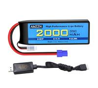 AMZZN 3S spina EC2 Lipo Battery 11.1V 2000mAh 35C con cavo di ricarica USB per auto RC, camion, modelli di auto, navi a telecomando, quad-rotor RC, batterie di drone FPV