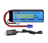 AMZZN 3S spina EC3 Lipo Battery 11.1V 3000mAh 35C con cavo di ricarica USB per auto RC, camion, modelli di auto, navi a telecomando, quad-rotor RC, batterie di drone FPV