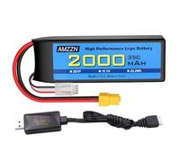 AMZZN 3S XT60 Plug Lipo Battery 11.1V 2000mAh 35C con cavo di ricarica USB per auto RC, camion, modelli di auto, navi a telecomando, quad-rotor RC, batterie di drone FPV