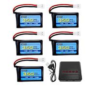 AMZZN 5 batterie Lipo da 3,7 V 350 mAh 1S con spina Molex e caricabatterie per droni Syma X11C WLToys V911S RC, XK A150 BF-109 FX651 FX621 Z60 Jet F-16 F-22 F-35 Glider