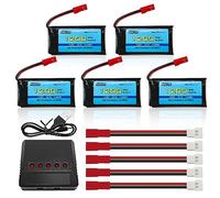 AMZZN 5PCS 3.7V 1200mAh 30C JST plug Lipo batteria con caricabatterie 5-in-1 per MJX T04 T05 T25 X900 X9TW V2400HD V2450FPV V2450GPS telecomando drone