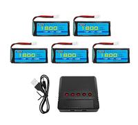 AMZZN 5PCS 3.7V 1800mAh 30C batterie Lipo con spina Molex e caricabatterie 5-in-1, compatibili con la maggior parte dei droni telecomandati, quadcopter, modelli di aerei e mini droni