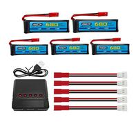 AMZZN 5PCS 3.7V 680mAh 1S Lipo Batteria JST Spina con caricabatterie 5-in-1 adatto per UDI U817 U818A V959 V222 V929 S032 Drone di controllo remoto, quattro assi batteria di backup degli aerei